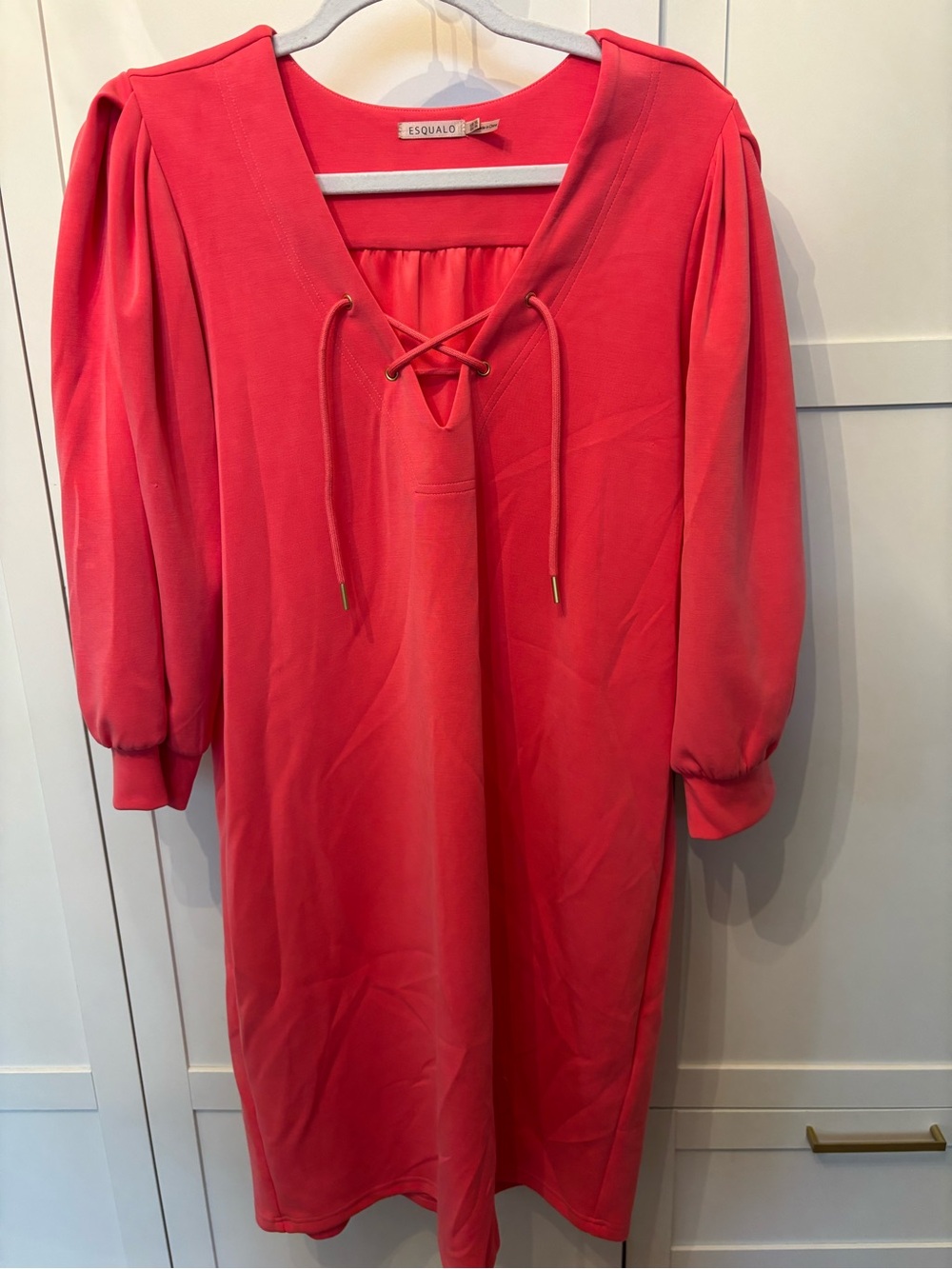ESQUALO Coral Pink Lace-Up V-Neck Midi Dress